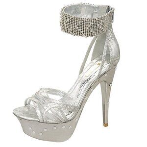 Silver Rhinestone Platform Heels